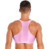 easyforever Men's Shiny Oily Muscle Half Cropped Tank Top Sleeveless Vest Top Gym Workout Tops Pink Large view 4