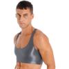 easyforever Men's Shiny Oily Muscle Half Cropped Tank Top Sleeveless Vest Top Gym Workout Tops Grey X-Large view 2