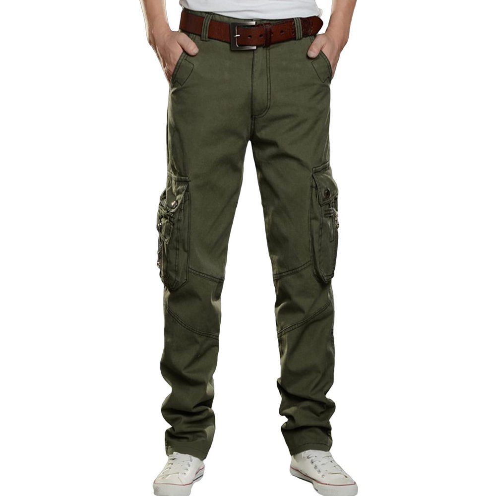 Men's Multi-Pocket Military Pants Athletic Outdoor Cargo Jogger Pants Casual Combat Army Straight Leg Cargo Pants (ArmyGreen,28)