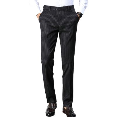 Maiyifu-GJ Men's Slim Striped Casual Tapered Pant Pinstripe Wrinkle Resistant Suit Pant Lightweight Business Dress Trousers (Black,30)