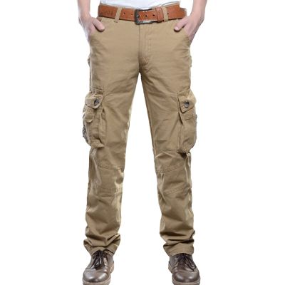 JEsilunmaMY Men's Multi-Pocket Military Pants Athletic Outdoor Cargo Jogger Pants Casual Combat Army Straight Leg Cargo Pants (Khaki,31)