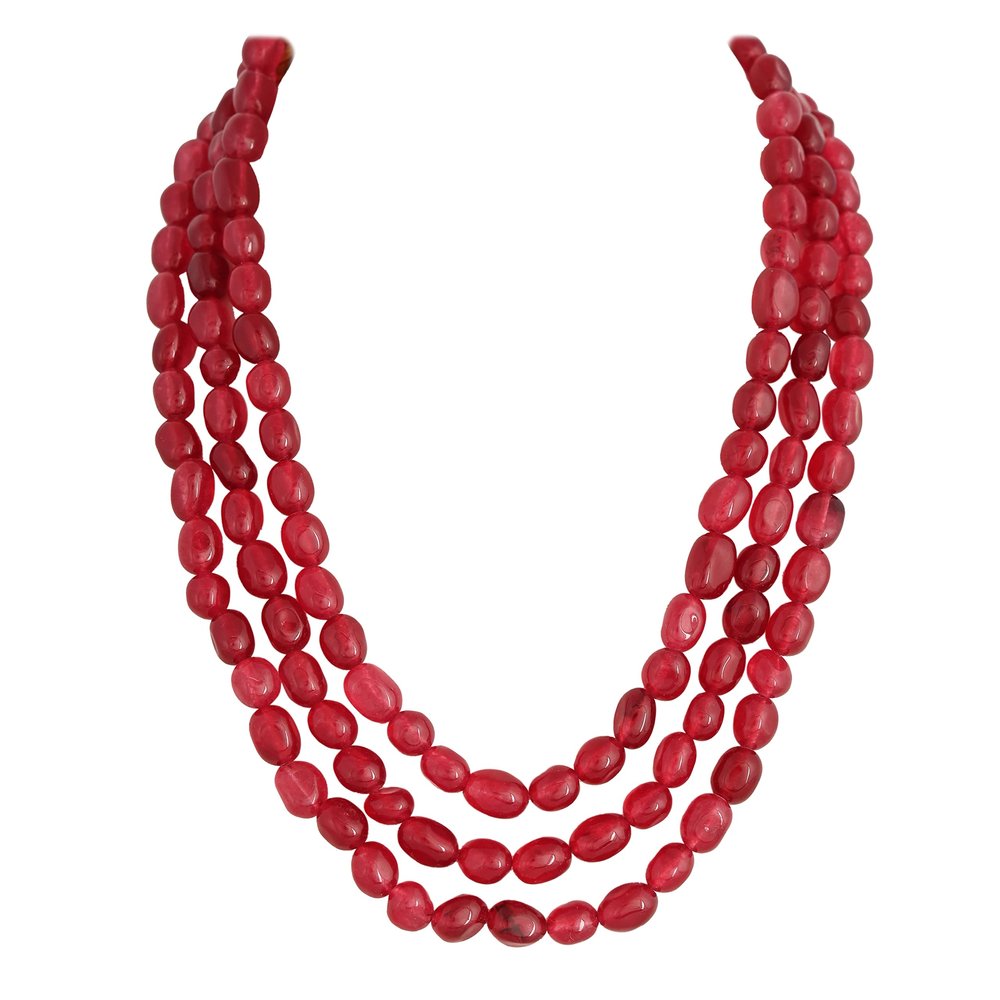 Ratnavali Jewels Quartz Multi Layer Strand Mala Beads Party Wear Necklace Jewelry Women RV3415 (Red)