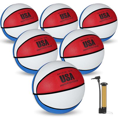 Junkin 6 Pcs Rubber Basketballs Bulk with Pump Official Indoor Outdoor Basketball Balls Weighted Training Basketball for Game Practice Kids Youth Teens Adults Women Men Sport Gifts(Size 7)