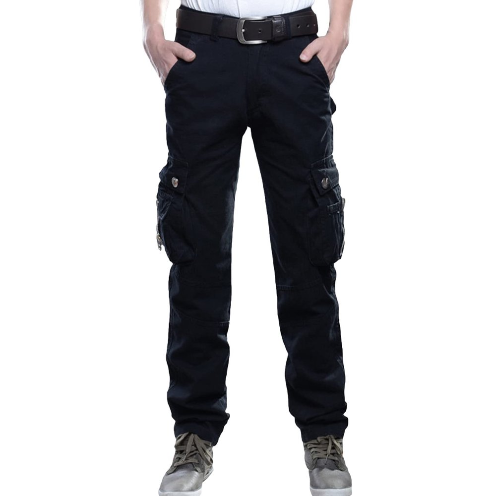 JEsilunmaMY Men's Multi-Pocket Military Pants Athletic Outdoor Cargo Jogger Pants Casual Combat Army Straight Leg Cargo Pants (Black,38)