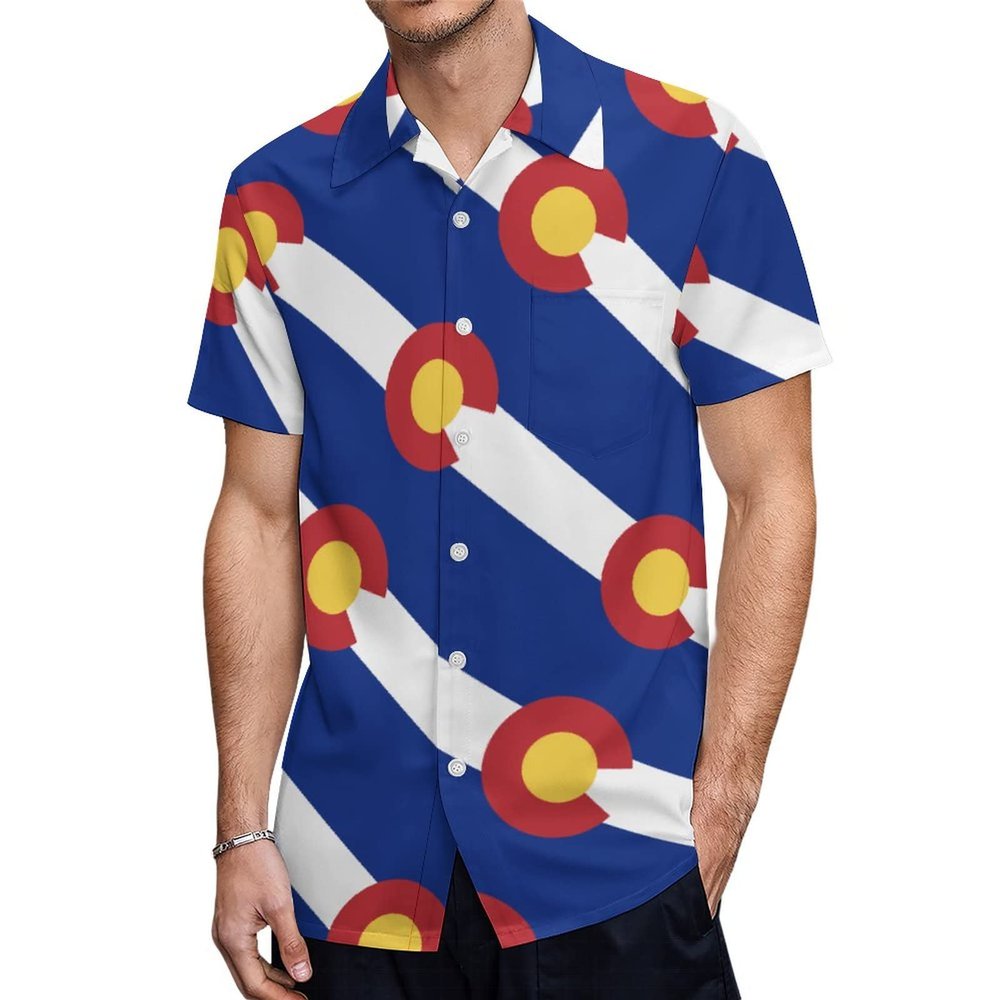Colorado Flag Men's Shirts Short Sleeve Button Down Casual Blouse Tee Top with Pocket 2XL