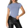 Women Y2k Basic Short Sleeve Crop Tops Workout Solid Round Neck Skinny Tee Shirt Slim Fit Cropped T Shirts Top (Solid-Light Blue, L) view 1