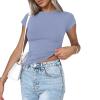 Women Y2k Basic Short Sleeve Crop Tops Workout Solid Round Neck Skinny Tee Shirt Slim Fit Cropped T Shirts Top (Solid-Light Blue, L) view 2