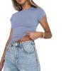 Women Y2k Basic Short Sleeve Crop Tops Workout Solid Round Neck Skinny Tee Shirt Slim Fit Cropped T Shirts Top (Solid-Light Blue, L) view 4
