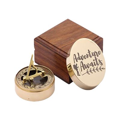 Antique Nautical Unique Brass Sundial Compass with Wooden Box Directional Maritime Navigational Pocket Compass Tool for Hiking Trekking Travelling & Camping by DOLLOND LONDONE1920
