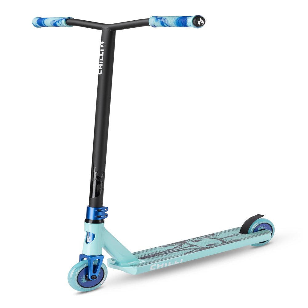 Chilli Critter - Quality Freestyle Extreme Intermediate and Beginner Park Stunt Scooter for Ages 8+, 110 mm Wheels, Spider IHC Compression System (Blue-Hercules Beetle)