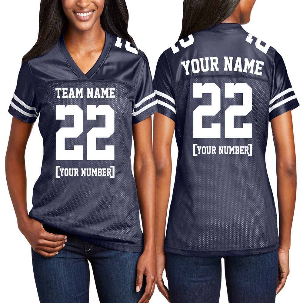 Custom Replica Football Jerseys for Women Front-Back and Shoulder Add Your Team Name Number Jersey True Navy