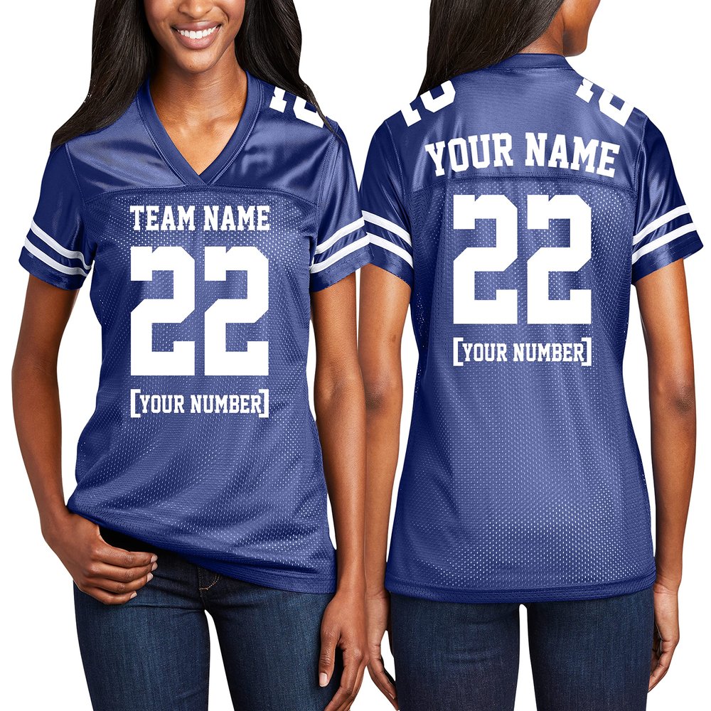 Custom Replica Football Jerseys for Women Front-Back and Shoulder Add Your Team Name Number Jersey True Royal