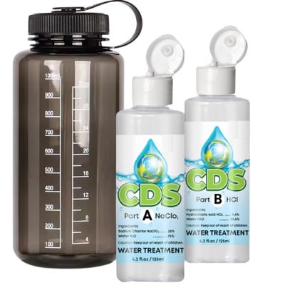 Chlorine Dioxide Set / 4 oz KIT w/Accu-Drop lids / 4.2 oz of HCL and 4.2 oz of Sodium Solution - Includes BPA Free 32 oz Water Bottle | Total 8 oz