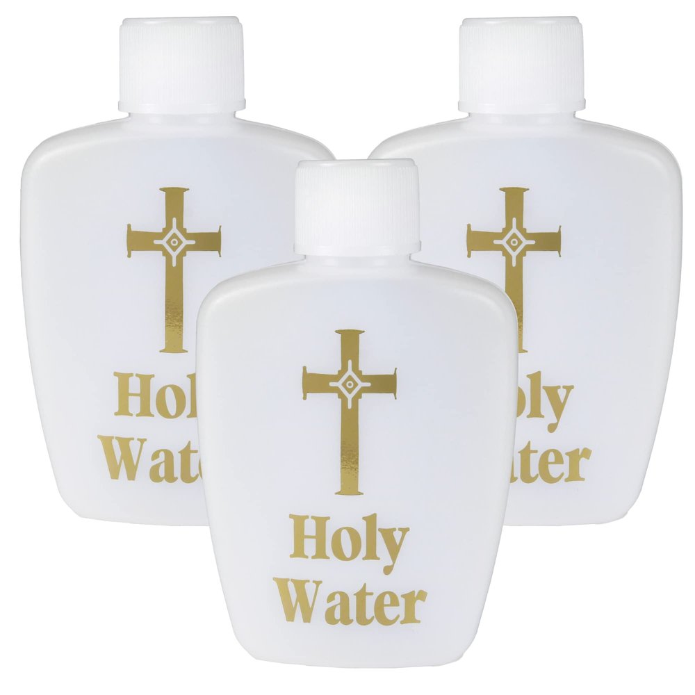 Needzo Empty Holy Water Bottle Set With Gold Tone Cross and Lids, Catholic Blessed Travel Containers, Religious HolyWater Not Included, 3 Pack