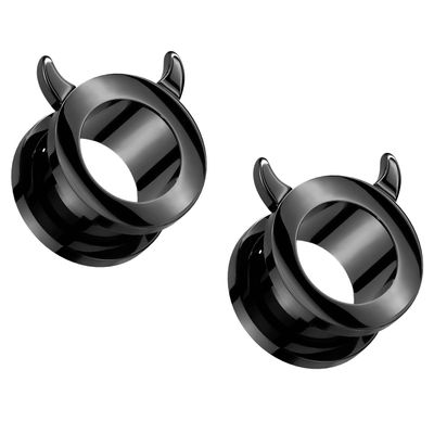 Pierced Owl Black PVD 316L Stainless Steel Devil Horn Rim Screw Fit Tunnel Plugs, Sold as a Pair (6mm (2GA))