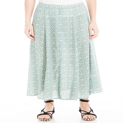 Max Studio Women's Poly Crepe Maxi Skirt with Buttons, Sage/Ivory Mod Daisy Swirl, Large