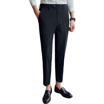 Men's Stylish Slim Fit Dress Pant Casual Straight Leg Suit Pant Breathable Business Skinny Tapered Trouser (Black,28)