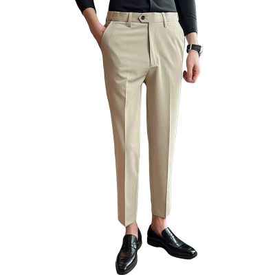 Men's Stylish Slim Fit Dress Pant Casual Straight Leg Suit Pant Breathable Business Skinny Tapered Trouser (Khaki,38)