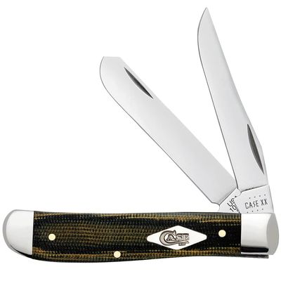 Case XX WR POCKET KNIFE MINI TRAPPER - SMOOTH BLACK/GREEN/NATURAL CANVAS MICARTA, ITEM 23472, LENGTH CLOSED 3 1/2 INCH (10207 SS)