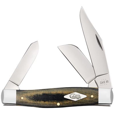 Case XX WR POCKET KNIFE LARGE STOCKMAN - SMOOTH BLACK/GREEN/NATURAL CANVAS MICARTA, ITEM 23476, LENGTH CLOSED 4 1/4 INCH (10375 SS)