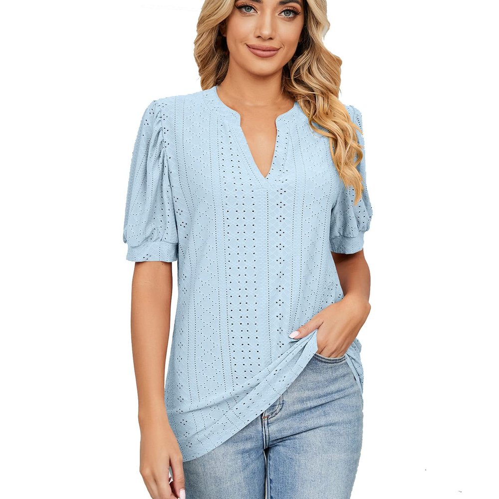 Vifucz Sky Blue Women's Short Sleeve Shirts Casual Fashion Cotton Linen Printed Short Shirt Sleeveless Golf Shirts XX-Large