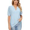 Vifucz Sky Blue Women's Short Sleeve Shirts Casual Fashion Cotton Linen Printed Short Shirt Sleeveless Golf Shirts XX-Large view 1