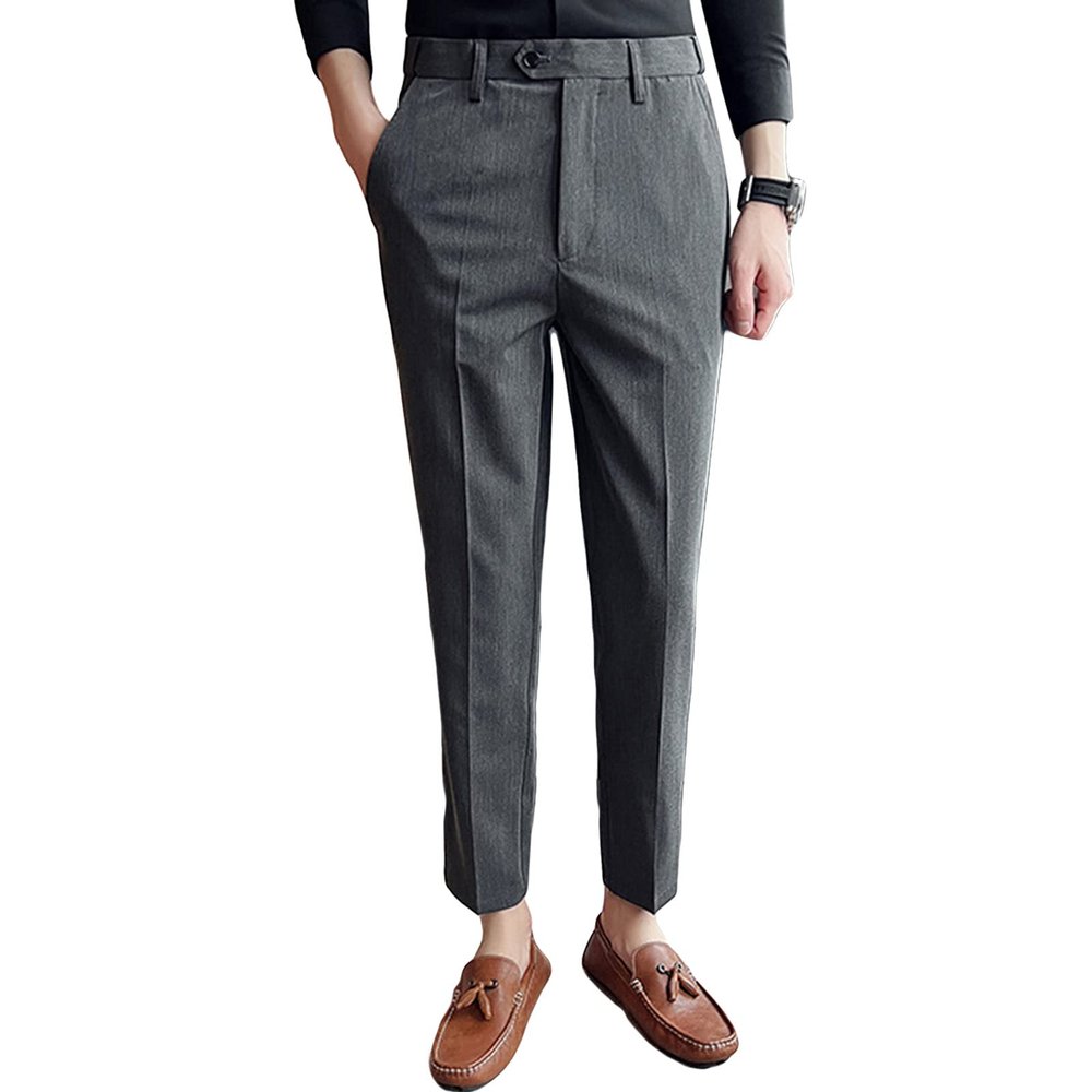 Men's Stylish Slim Fit Dress Pant Casual Straight Leg Suit Pant Breathable Business Skinny Tapered Trouser (Dark Grey,33)