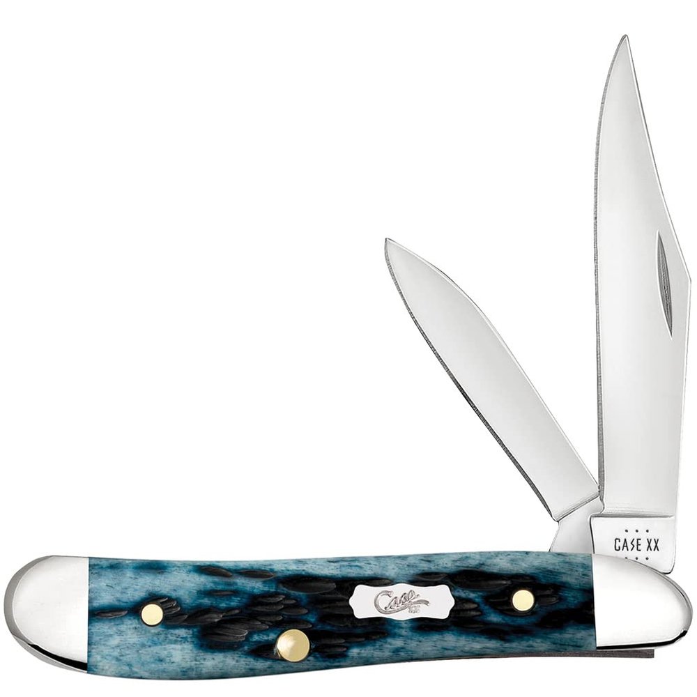 Case XX WR POCKET KNIFE PEANUT- POCKET WORN MEDITERRANEAN BLUE BONE PS JIG, ITEM 51858, LENGTH CLOSED 2 7/8 INCH (6220 SS)