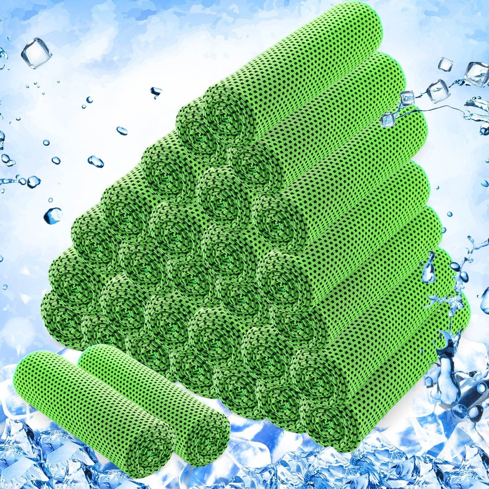 Hosuly 30 Pack Cooling Towels, 40"x12" Ice Breathable Chilly Sweat Rag Microfiber Workout Rags for Gym Towels for Neck and Face for Yoga Golf Sport Running(Bright Green)