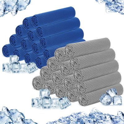 Hosuly 30 Pack Cooling Towels, 40"x12" Ice Breathable Chilly Sweat Rag Microfiber Workout Rags for Gym Towels for Neck and Face for Yoga Golf Sport Running(Light Gray, Dark Blue)