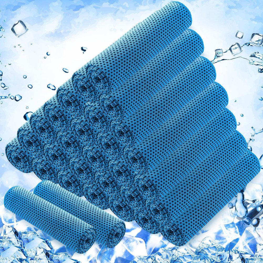 Hosuly 30 Pack Cooling Towels, 40"x12" Ice Breathable Chilly Sweat Rag Microfiber Workout Rags for Gym Towels for Neck and Face for Yoga Golf Sport Running(Light Blue)