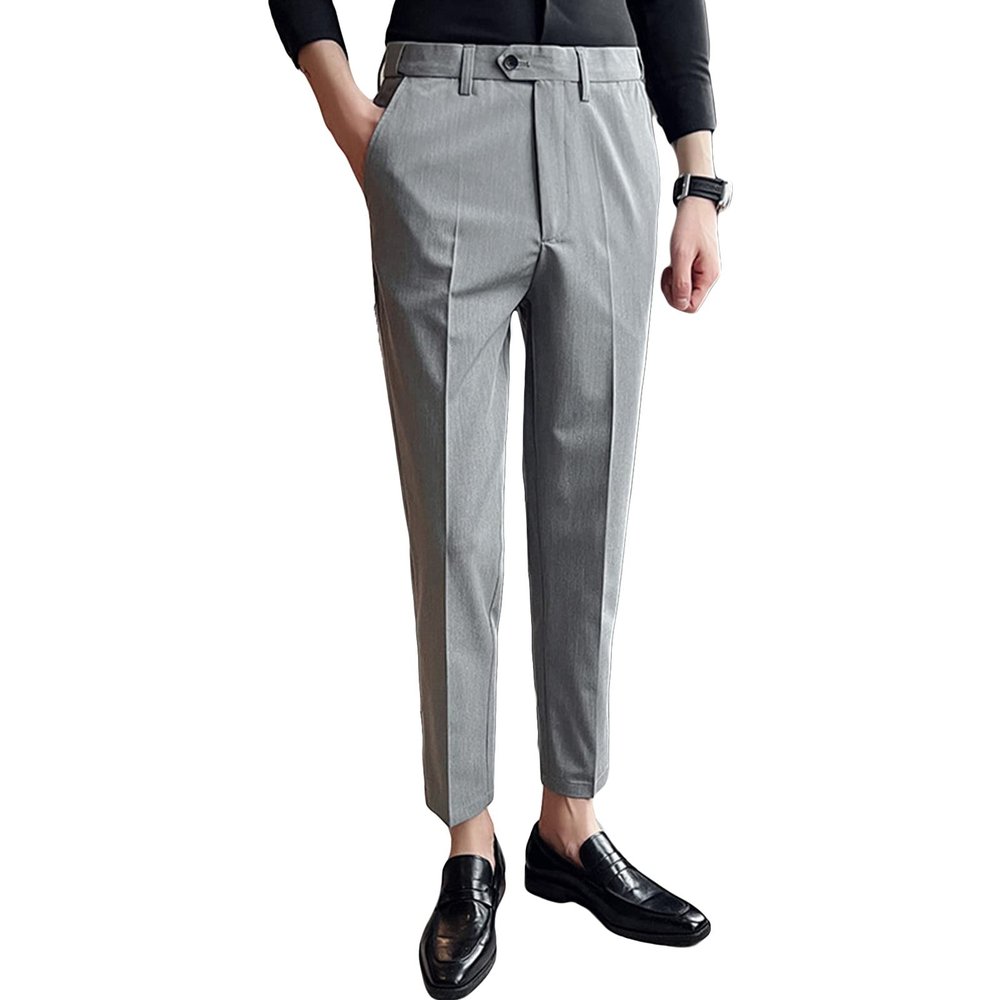 Men's Stylish Slim Fit Dress Pant Casual Straight Leg Suit Pant Breathable Business Skinny Tapered Trouser (Light Grey,31)