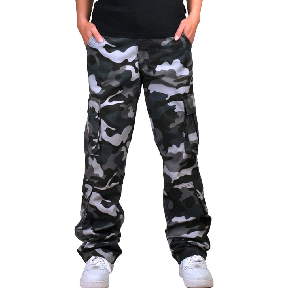 JEsilunmaMY Multi-Pocket Cargo Pants for Men Mid Waist Outdoor Military Army Cotton Pants Loose Slacks Hiking Camo Pants (Blue,38)