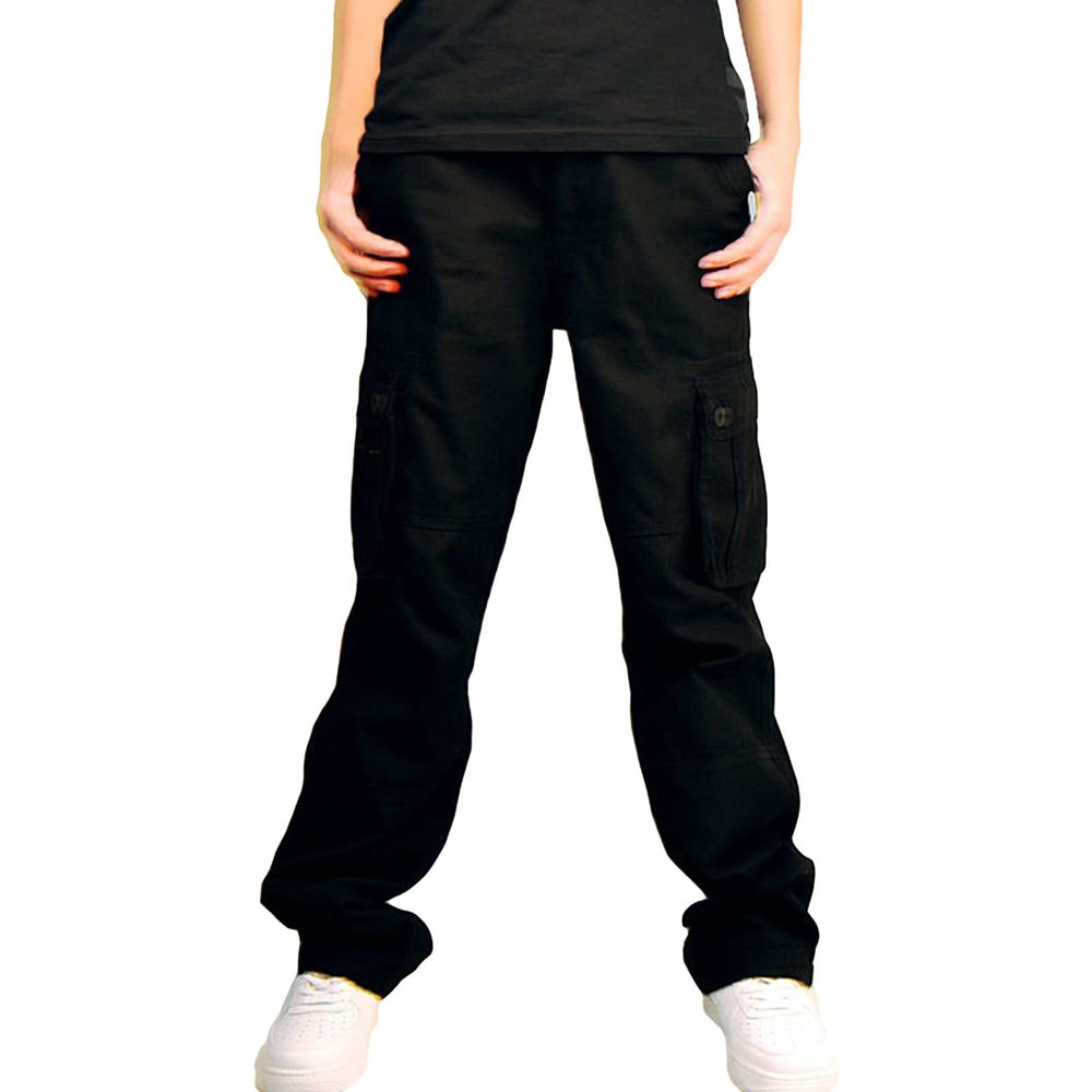 JEsilunmaMY Multi-Pocket Cargo Pants for Men Mid Waist Outdoor Military Army Cotton Pants Loose Slacks Hiking Camo Pants (Black,42)