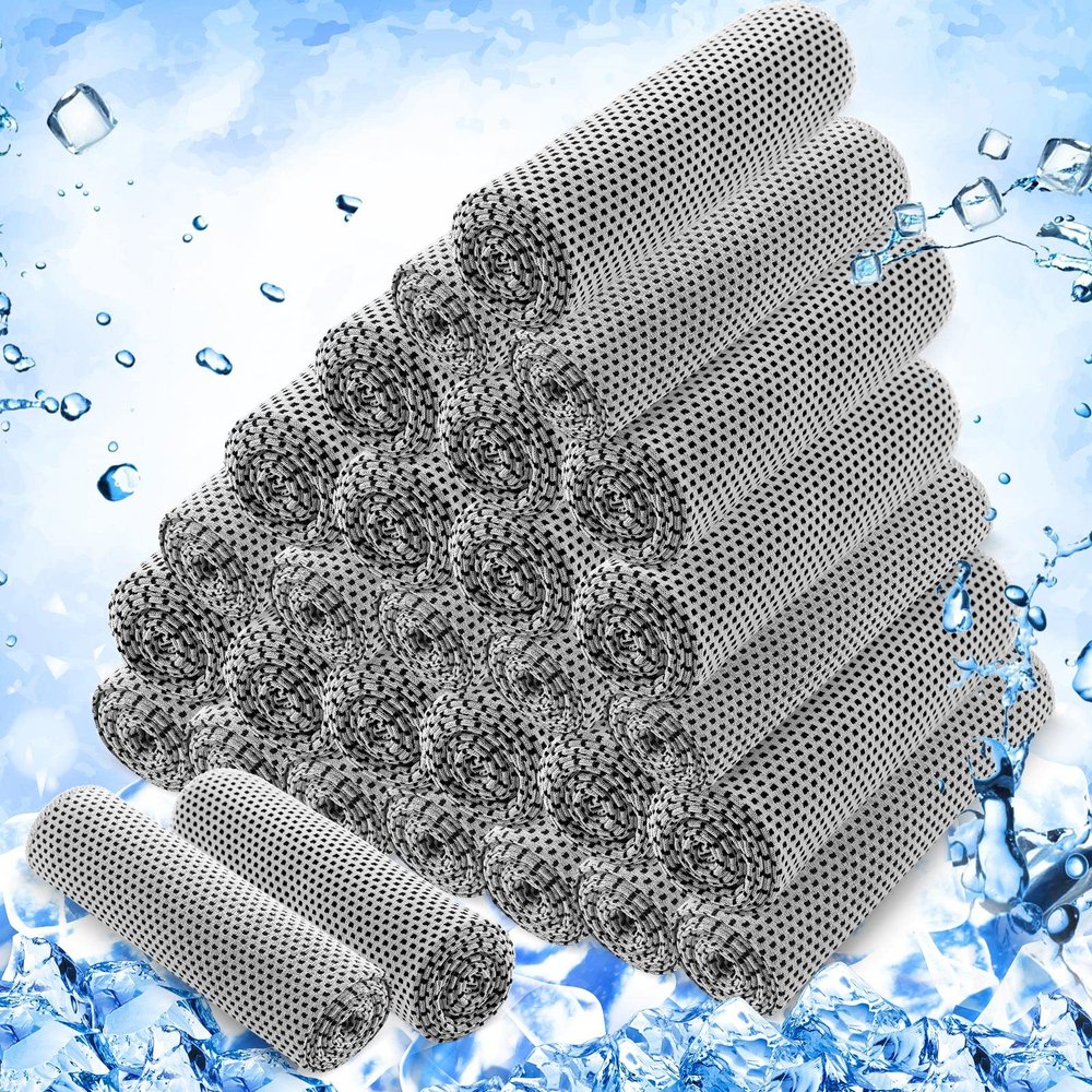 Hosuly 30 Pack Cooling Towels, 40"x12" Ice Breathable Chilly Sweat Rag Microfiber Workout Rags for Gym Towels for Neck and Face for Yoga Golf Sport Running(Light Gray)