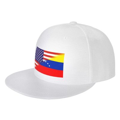 American Venezuela Combined Flag Baseball Cap for Men Women Adjustable Trucker Hats Vintage Washed Dad hat Gifts White