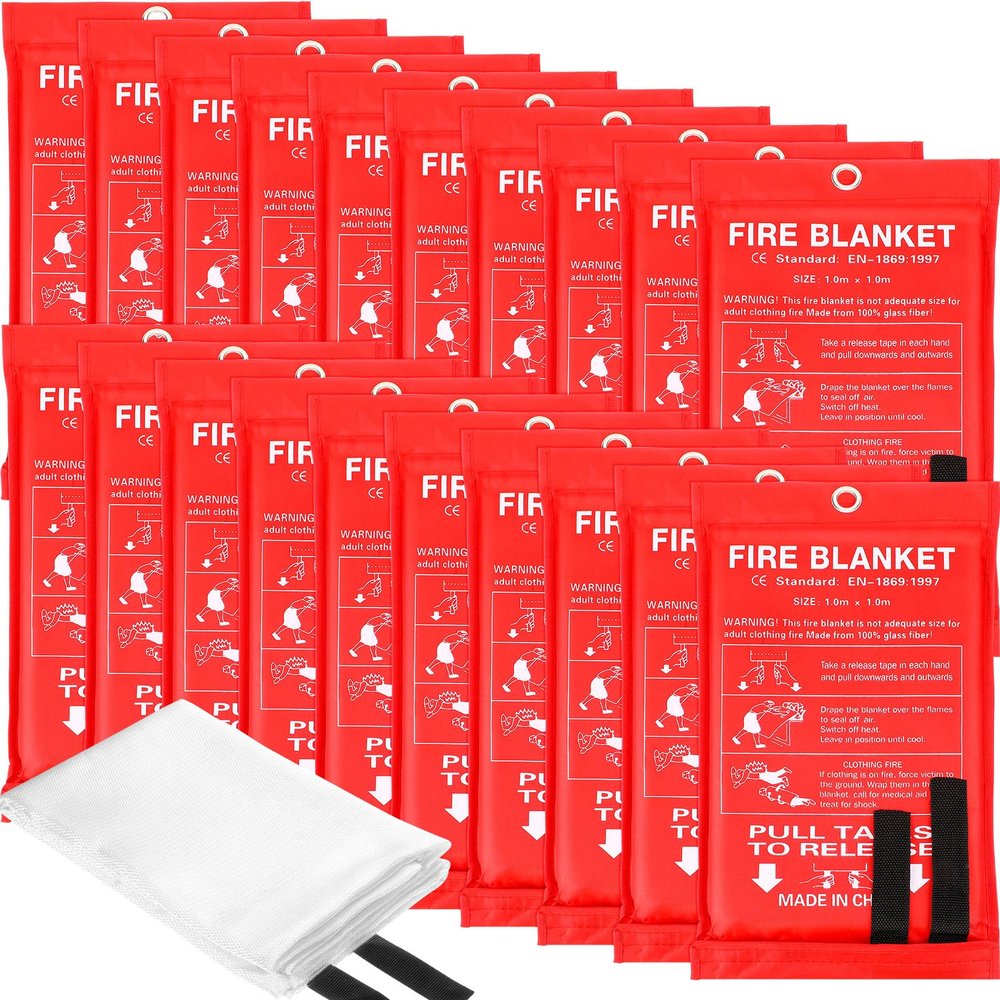 Macarrie 20 Pack 39 x 39 Fire Blanket Emergency for Home and Kitchen Safety Suppression Blanket Fiberglass Fireproof Survival for Fireplace Car Office Camping (Red)