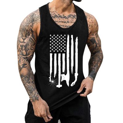 American Flag Stripes and Stars Tank Top for Men 4th July Independence Day USA Flag Sleeveless T-Shirt Patriotic Workout Vest