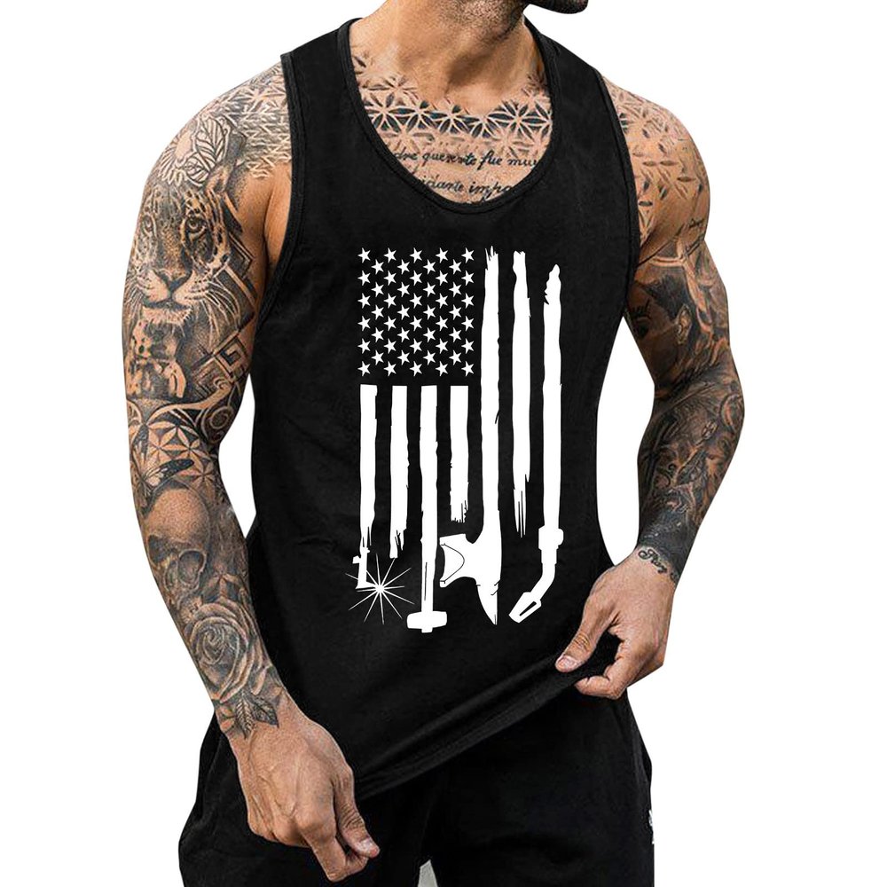 American Flag Stripes and Stars Tank Top for Men 4th July Independence Day USA Flag Sleeveless T-Shirt Patriotic Workout Vest