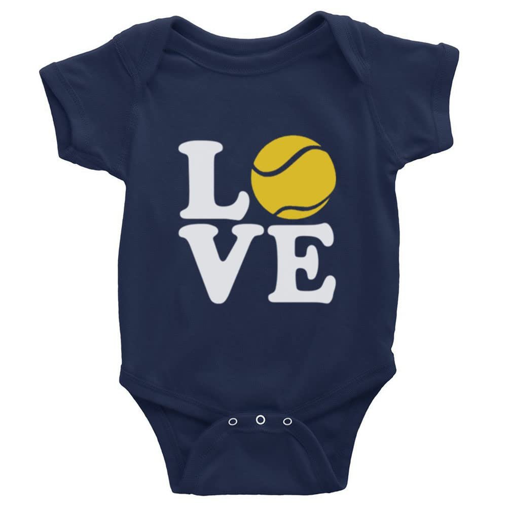 Yeavomeny Love Tennis Boy Girl Cotton Bodysuit Short Sleeve Unisex Infant Rompers Bodysuit D-Navy
