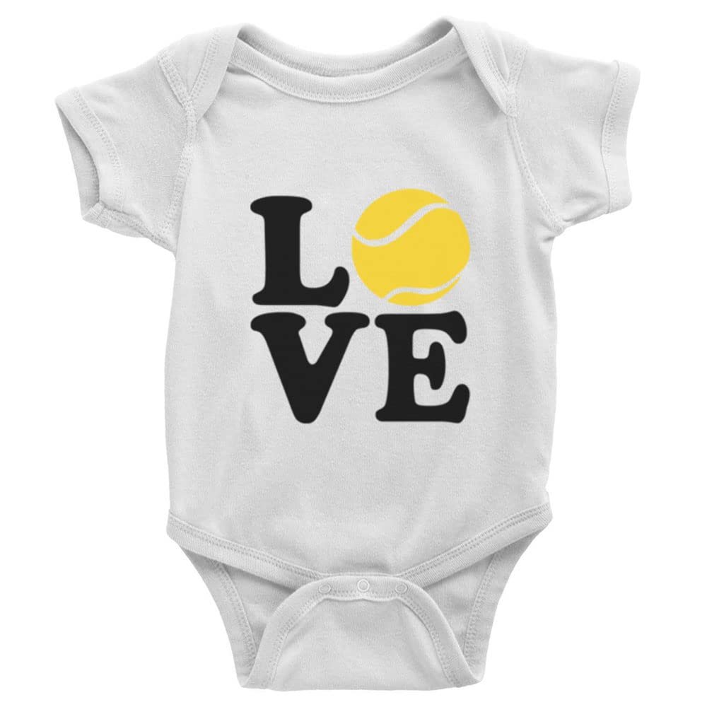 Yeavomeny Love Tennis Boy Girl Cotton Bodysuit Short Sleeve Unisex Infant Rompers Bodysuit D-White