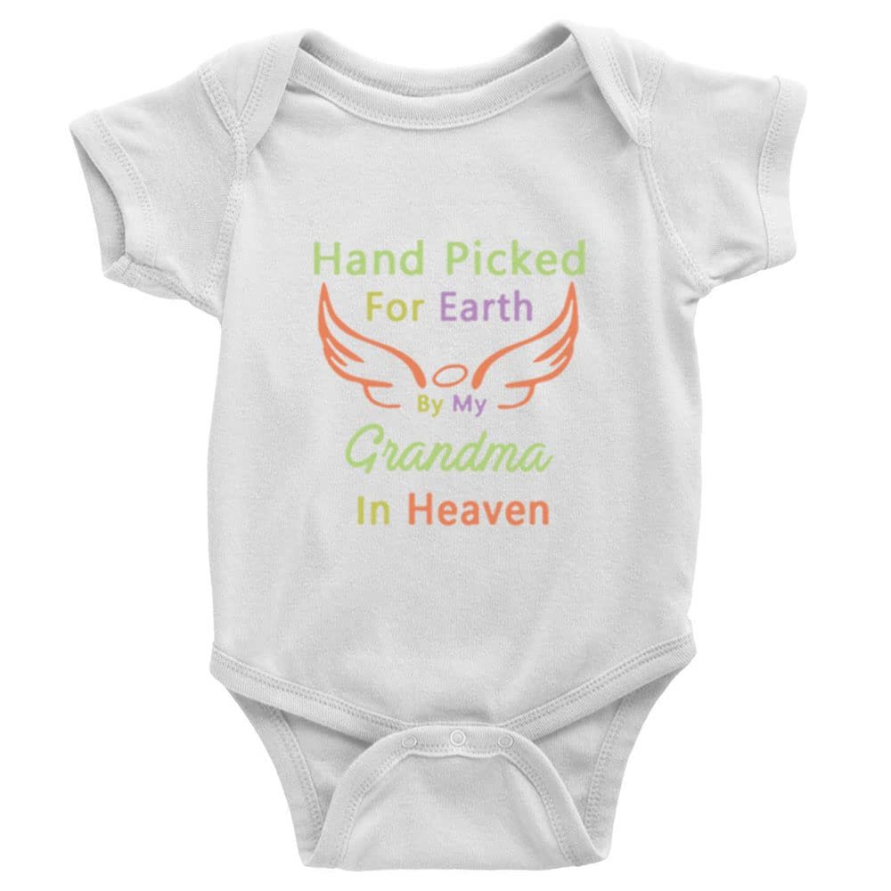 Hand Picked by My Grandma in Heaven Cute Baby Bodysuit Short Sleeve Romper Breathable Jumpsuit D-White