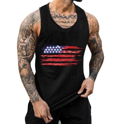 American Flag Stripes and Stars Tank Top for Men 4th July Independence Day USA Flag Sleeveless T-Shirt Patriotic Workout Vest