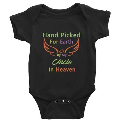 Hand Picked by My Uncle in Heaven Cute Baby Bodysuit Short Sleeve Romper Breathable Jumpsuit D-Black