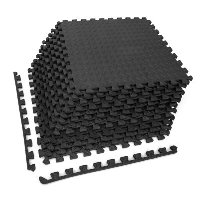 Tangkula 12 Tiles Exercise Flooring Mats with Border, Non-Slip EVA Foam Protective Mats, Elastic Puzzle Play Mats, 1/2" Interlocking Floor Mats for Home Gym, Fitness Room, Workshop Equipment (Black)