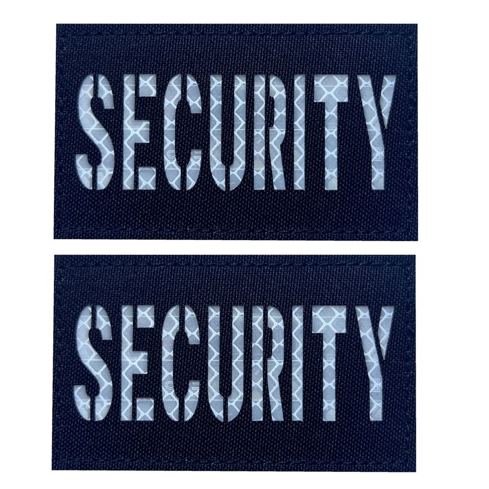 2 Pack Reflective Security Patch US Flag with Hook Back for Service Harness Tactical Vest Collar Hook-Fastener Backing (B-Security)