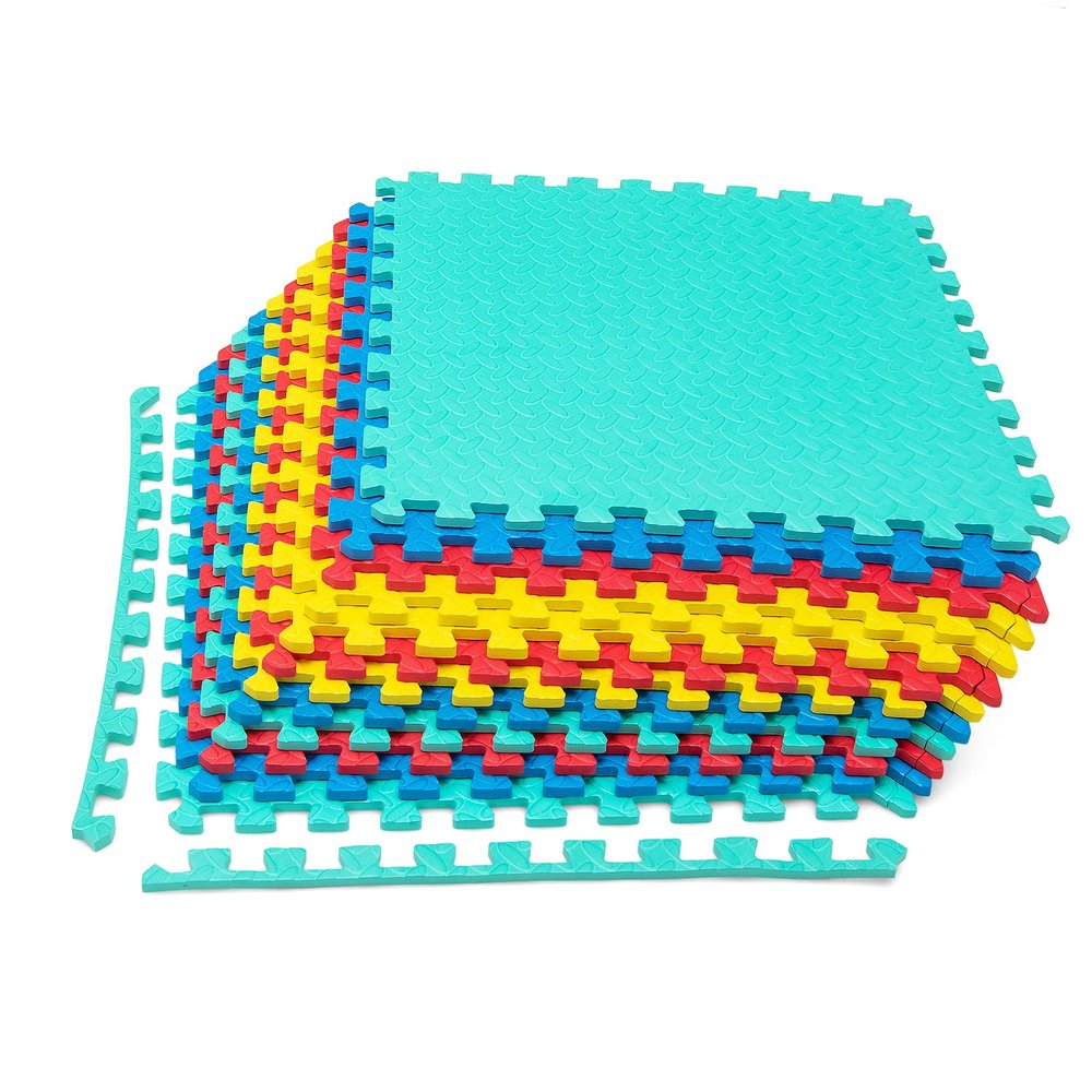 Tangkula 12 Tiles Exercise Flooring Mats with Border, Non-Slip EVA Foam Protective Mats, Elastic Puzzle Play Mats, 1/2" Interlocking Floor Mats for Home Gym, Fitness Room, Workshop Equipment