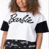 Barbie Womens Pajama Set | Ladies White Cropped T-Shirt & Black Elasticated Shorts Complete PJs | Fashion Doll Sleepwear view 4