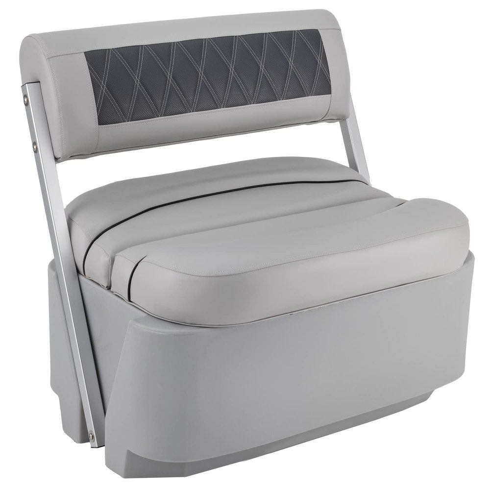 DeckMate Complete Luxury Flip Flop Pontoon Boat Seat and Base - Charcoal and Gray