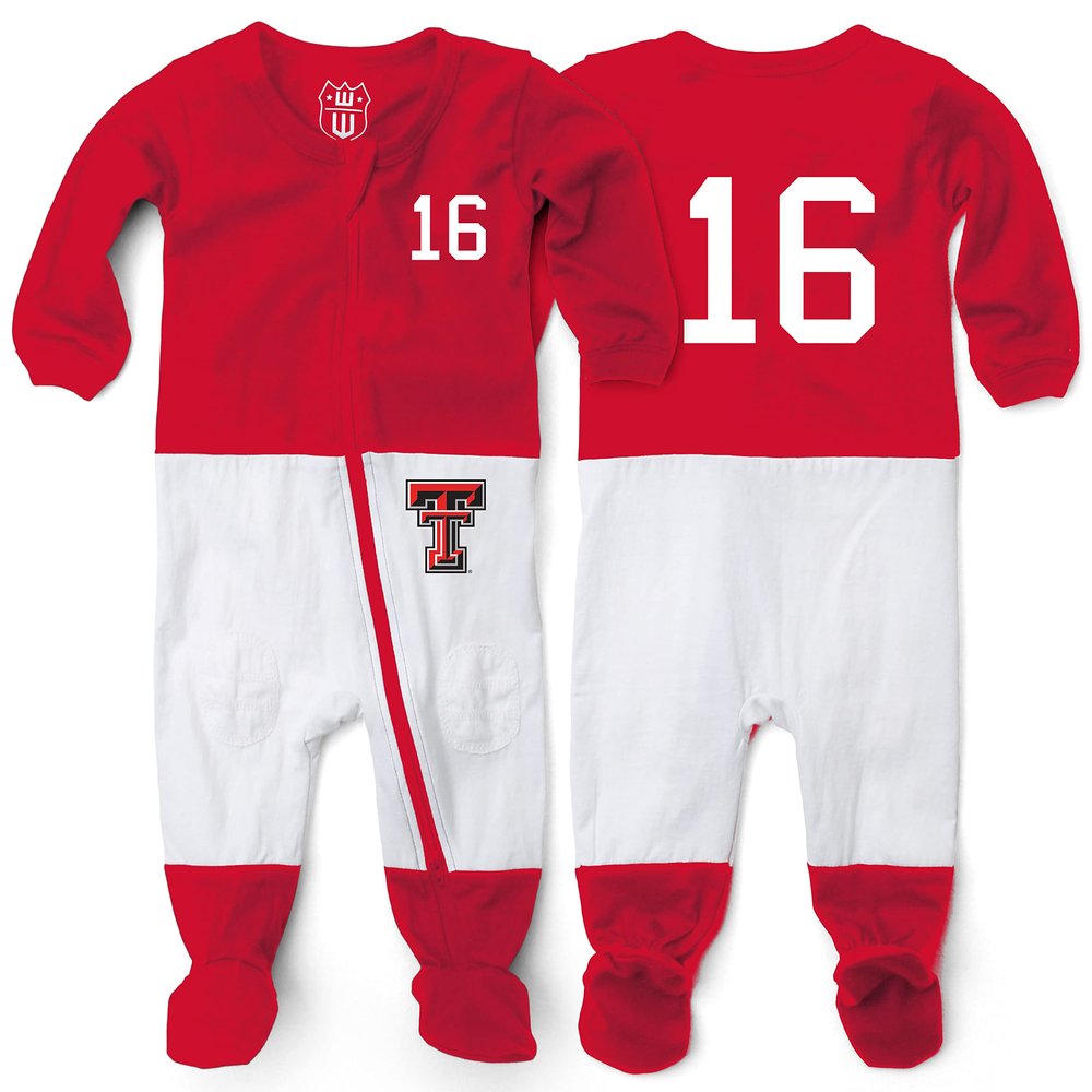 Wes and Willy Baby College Sports Fan Football Jersey Sleeper (Tex Tech, 18 Months)